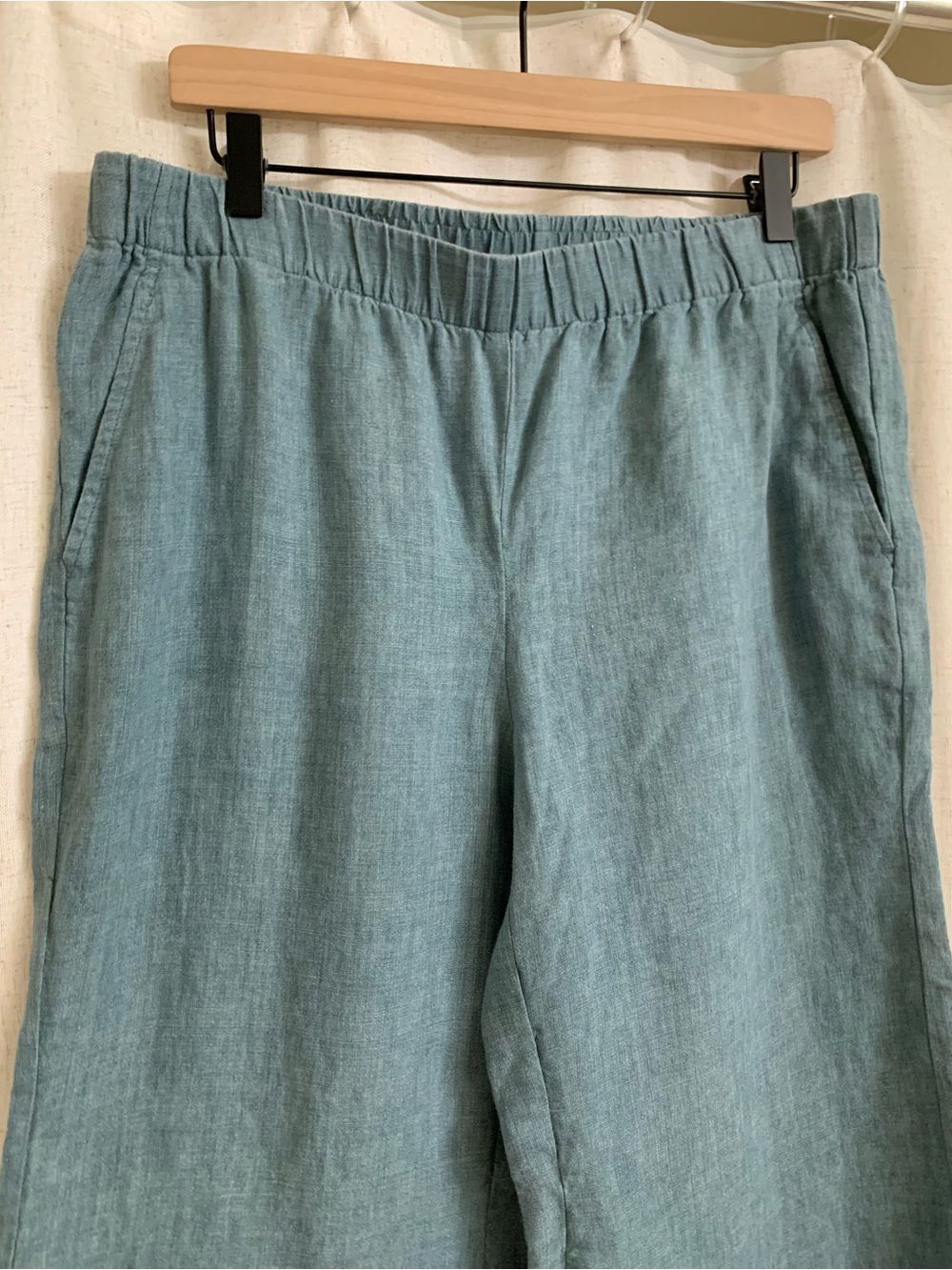 Eileen Fisher 100% Organic Linen Délavé Relaxed Wide-Leg Pants Blue Medium - Picture 5 of 13